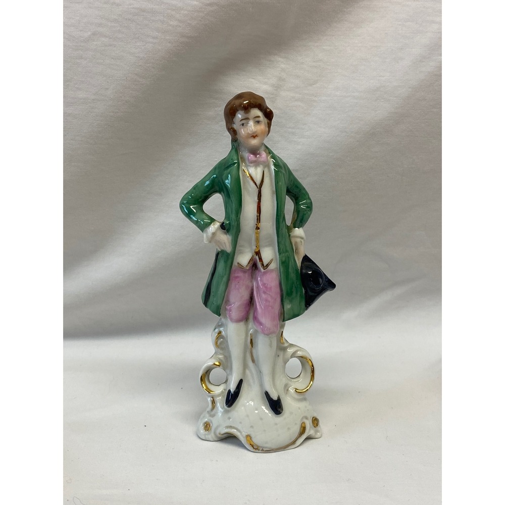 Vintage German Porcelain Gentleman Figurine Green Coat Gold Trim 10189 Rare 5.5"